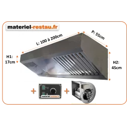 Pack COMPACT de 1 à 2 m: hotte inox professionnelle compacte+ moteur ventilateur+ variateur 230v pour la restauration