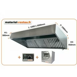 Pack hotte inox CLASSIQUE avec moteur déporté de 1 à 3 m : Hotte classique + Caisson motorisé 230v + Variateur pour restaurant