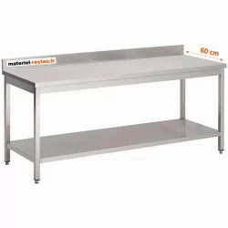 Table inox professionnelle avec dosseret et étagère basse 1000x600mm