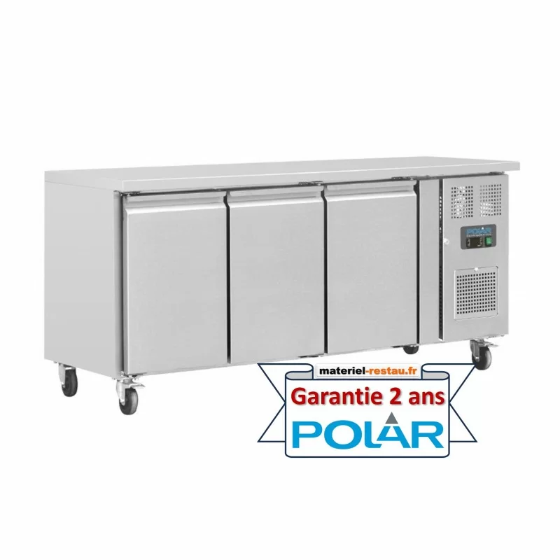 Table réfrigérée positive 3 portes en inox 339l sur roulettes -Polar G378