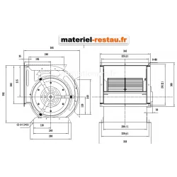 Dimensions Moteur DD 9/9 -3400M3/H- 230v pour hotte de restaurant