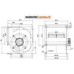 dimensions Moteur DD12/12 -5500 m3/h- 230V- pour caisson d'extraction de hotte de restaurant